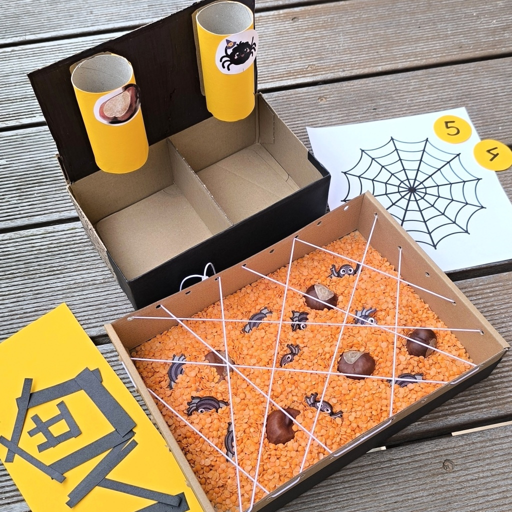 Sensory play smyslohraní Halooween podzimní pavoučci